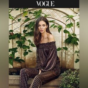 HANEY Sofia Top Silk Blue Gold Off the Shoulder Size 0